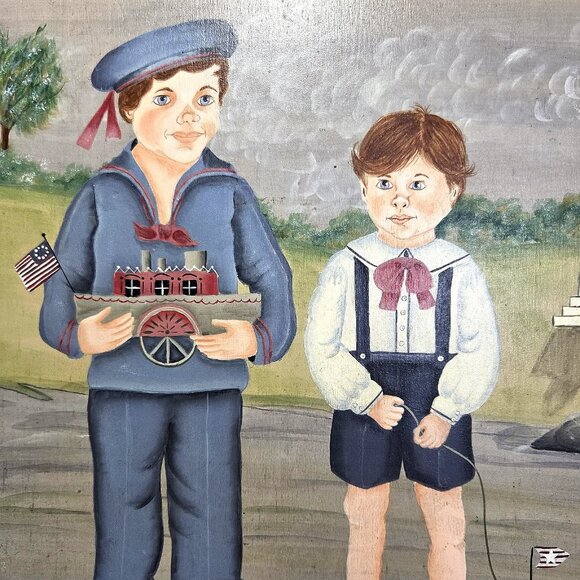 Vtg Oak Wood Medicine Cabinet Hand Painted Primitive Spice Rack Shelves Signed - Picture 5 of 16